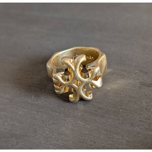 TORY BURCH Roxanne Gold Double T Logo Statement Ring Size 8